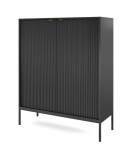 Komoda dwudrzwiowa ZANZI 104 x 125 x 39 cm, lamele CZARNY / CZARNY STELAŻ