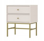 Stolik nocny SYDNEY 3, Szafka nocna 2 szuflady, beż piaskowy - złoty