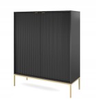 Komoda dwudrzwiowa ZANZI 104 x 125 x 39 cm, lamele CZARNY / ZŁOTY STELAŻ