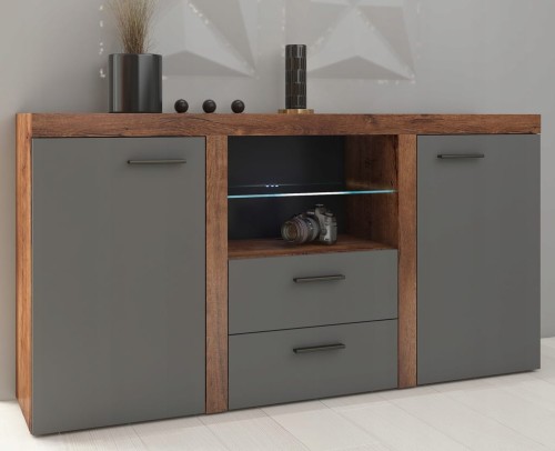 Przejdź do produktu KOMODA 2D 2S SELENA - 156 x 82 x 40 cm GRAFIT / DĄB LEFKAS