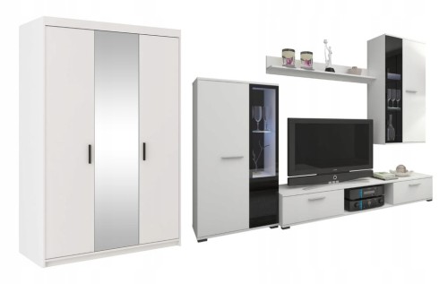 Przejdź do produktu Zestaw mebli do salonu Klerio, MEBLOŚCIANKA + SZAFA, biały