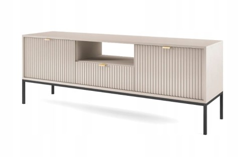 Przejdź do produktu SZAFKA RTV ZANZI 154 x 56 x 39 cm do salonu, lamele KASZMIR / CZARNY STELAŻ