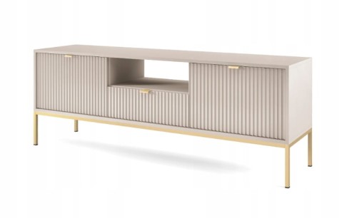 Przejdź do produktu SZAFKA RTV ZANZI 154 x 56 x 39 cm do salonu, lamele KASZMIR / ZŁOTY STELAŻ