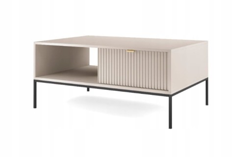 Przejdź do produktu STOLIK KAWOWY ZANZI 104 x 46 x 68cm do salonu, lamele KASZMIR/CZARNY STELAŻ