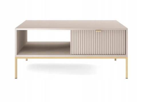 Przejdź do produktu STOLIK KAWOWY ZANZI 104 x 46 x 68 cm do salonu, lamele KASZMIR/ZŁOTY STELAŻ