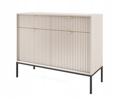 Przejdź do produktu Komoda 2D 2S ZANZI 104 x 83 x 39 cm do salonu, lamele KASZMIR/CZARNY STELAŻ