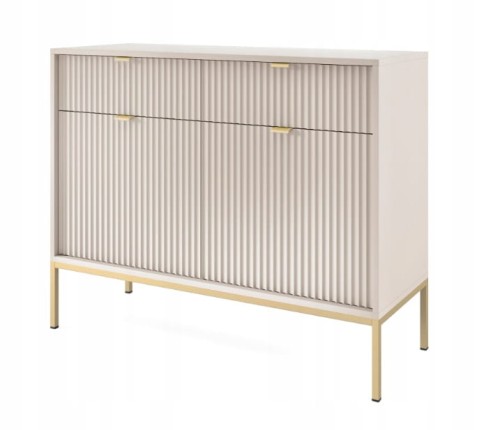 Przejdź do produktu Komoda 2D 2S ZANZI 104 x 83 x 39 cm do salonu, lamele KASZMIR/ ZŁOTY STELAŻ