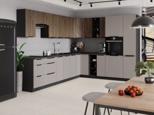 Przejdź do produktu Meble kuchenne z blatem kaszmir/denver, kuchnia narożna 310 na 250 cm