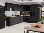 Meble kuchenne Deco czarny mat, kuchnia narożna modułowa 310 na 250 cm