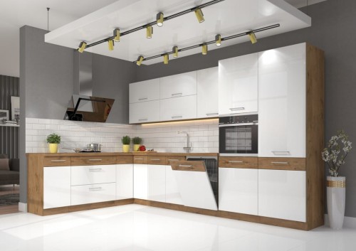 Przejdź do produktu Meble kuchenne narożne, kuchnia Sara 2,1 x 3,5 m biały połysk