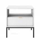 SZAFKA NOCNA ZANZI 54 x 56 x 39 cm sypialnia, lamele BIAŁY / CZARNY STELAŻ