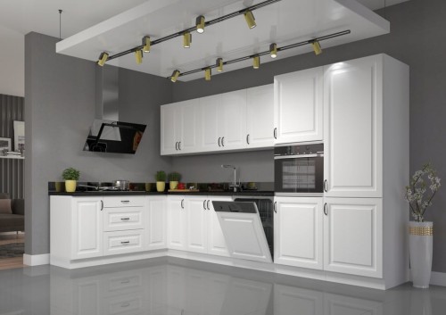 Przejdź do produktu Meble kuchenne modułowe, kuchnia ATENA, biały mat, frezy