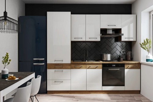 Przejdź do produktu Zestaw mebli kuchennych SARA! 2,4M biały połysk + dąb lancelot