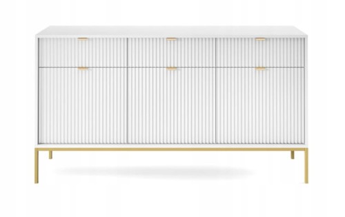 Przejdź do produktu Komoda 3D 3S ZANZI 154 x 83 x 39 cm do salonu, lamele BIAŁY / ZŁOTY STELAŻ