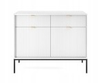 Komoda 2D 2S ZANZI 104 x 83 x 39 cm do salonu, lamele BIAŁY / CZARNY STELAŻ