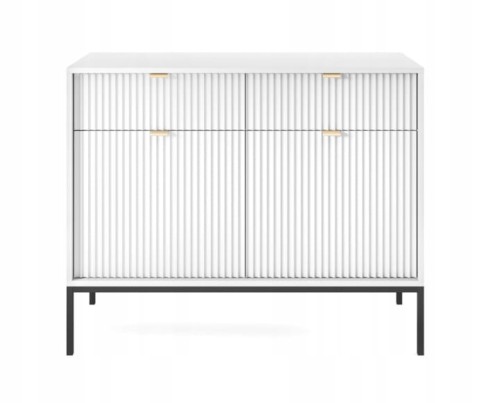 Przejdź do produktu Komoda 2D 2S ZANZI 104 x 83 x 39 cm do salonu, lamele BIAŁY / CZARNY STELAŻ