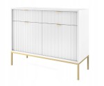 Komoda 2D 2S ZANZI 104 x 83 x 39 cm do salonu, lamele BIAŁY / ZŁOTY STELAŻ