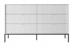 Komoda ZANZI 154 x 91 x 39 cm sześć szuflad, lamele BIAŁY/ CZARNY STELAŻ