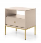 Szafka nocna SZAFIR 54 x 56 x 39cm meble do sypialni, Beż / Złoty stelaż